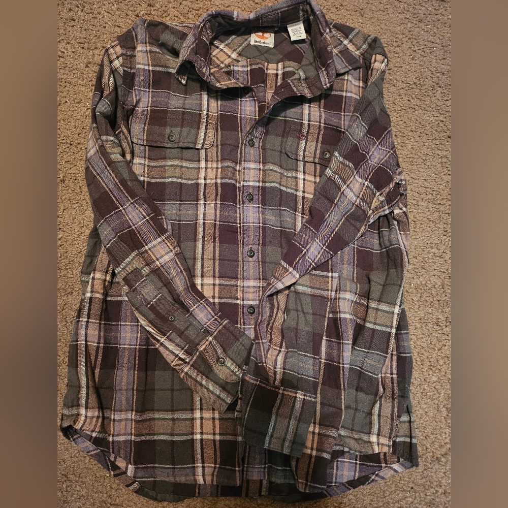 Timberland Plaid Casual Button Down Shirt - Purple and Green